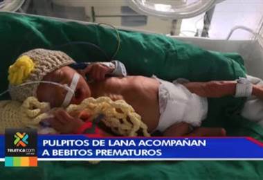 Hospital de San Ramón coloca pulpos de lana para los bebés prematuros en las incubadoras