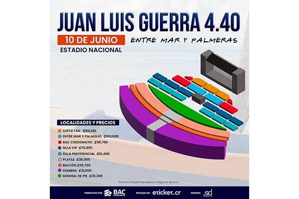 Entradas para concierto de Juan Luis Guerra van desde los ₡26.300 a los ₡114.100