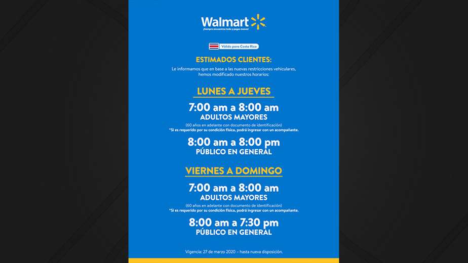 Walmart modifica horario de supermercados debido a la restricción