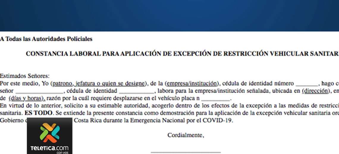 Esto es lo que tiene que traer la nueva carta por restricción sanitaria |  Teletica