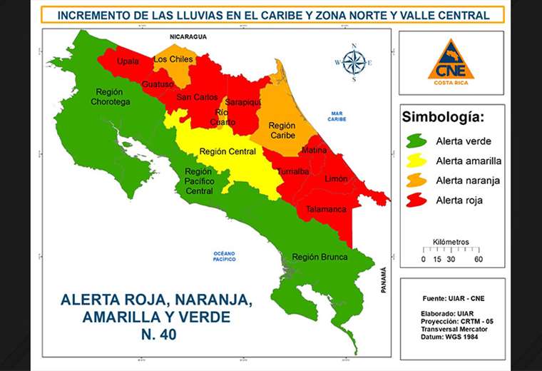 3 cantones suben a alerta roja: Upala, Guatuso y San Carlos