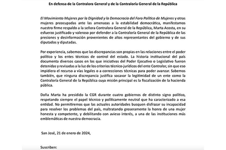 Carta En defensa de la Contralora General y de la Contraloría General de la República