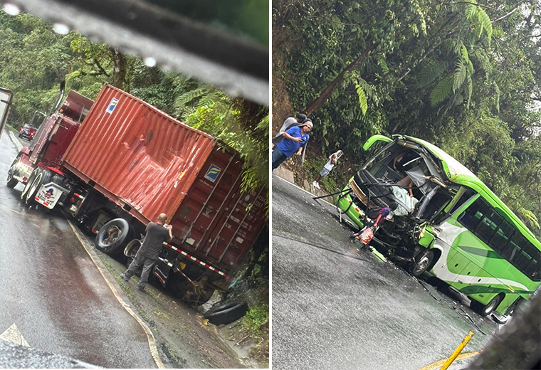 Bus con 63 pasajeros choca contra tráiler en Ruta 32 | Teletica