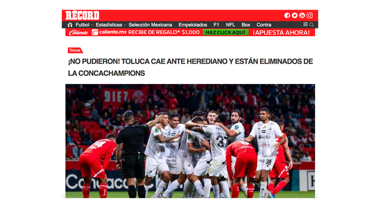 Así titulas medios mexicanos el gane de Herediano