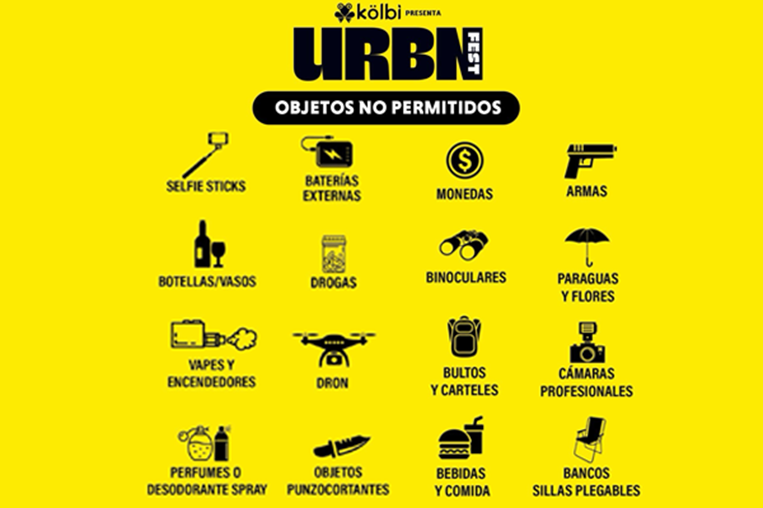 Objetos no permitidos en el Urban Fest