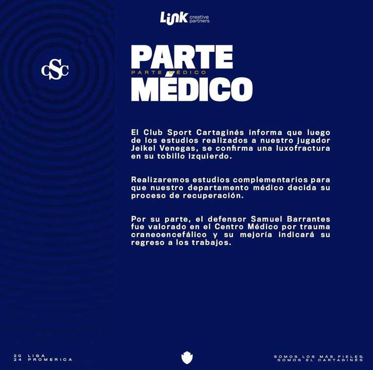 Parte médico Jeikel Venegas.