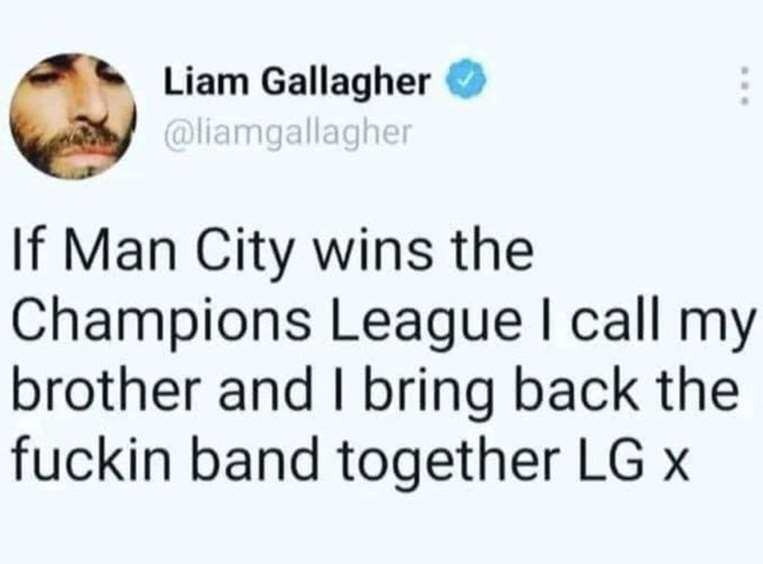 Tuit de Liam Gallagher de Oasis previo a final de Champions