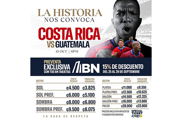 Precios de entradas Costa Rica-Guatemala