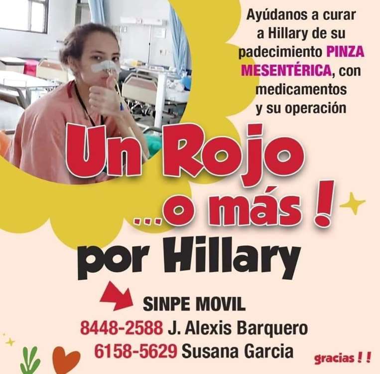 Hilary Barquero necesita cirugía