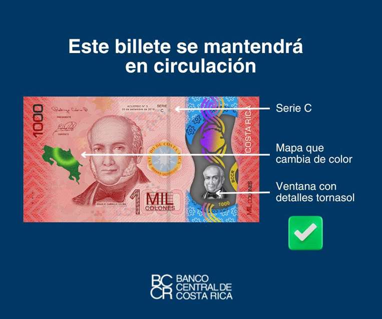 ¿Cómo identificar los billetes de mil colones que saldrán de circulación?