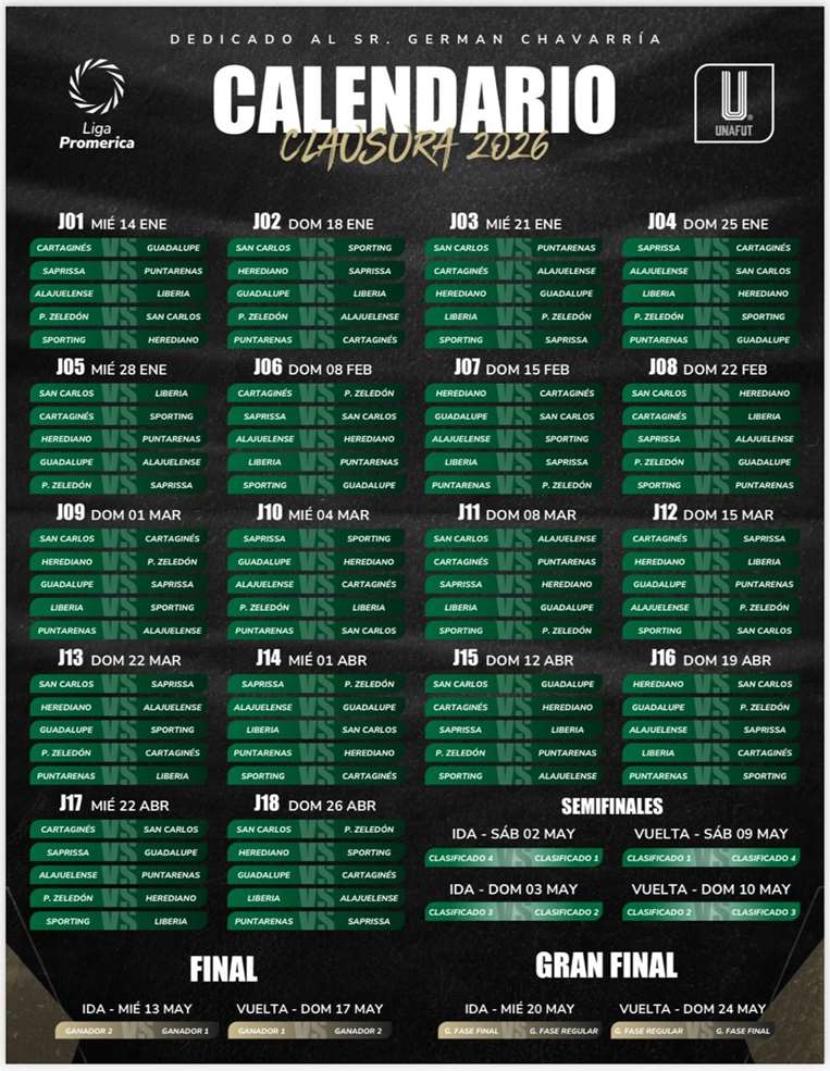 Calendario torneo clausura 2026