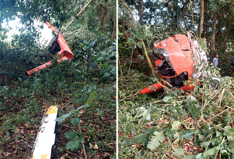 helicóptero fumigador en vuelo fue impactado por un dron de riego.