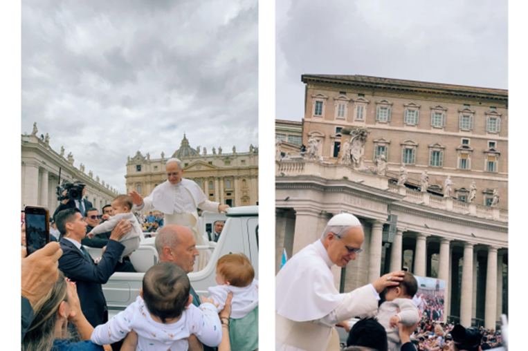 Bebé tica de 9 meses recibe bendición de pontífice León XIV en primera audiencia papal