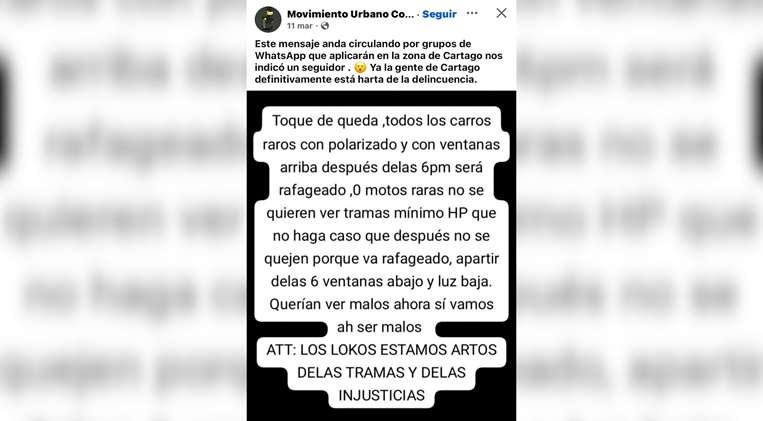 Mensajes atemorizan a vecinos de Cartago
